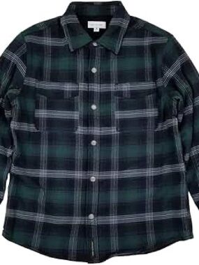 Men's Dark Green and Black Plaid Button-Down Shirt